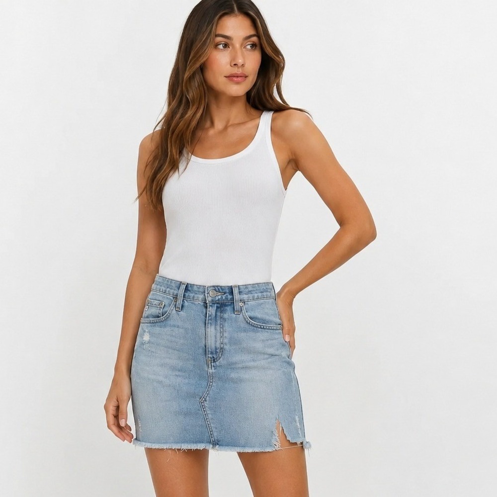 AG Adriano Goldschmied The Erin Pencil Skirt Light Wash Distressed Denim 26R